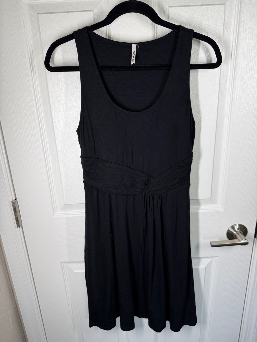 Soma black tank flare skirt dress with built in bra support size small